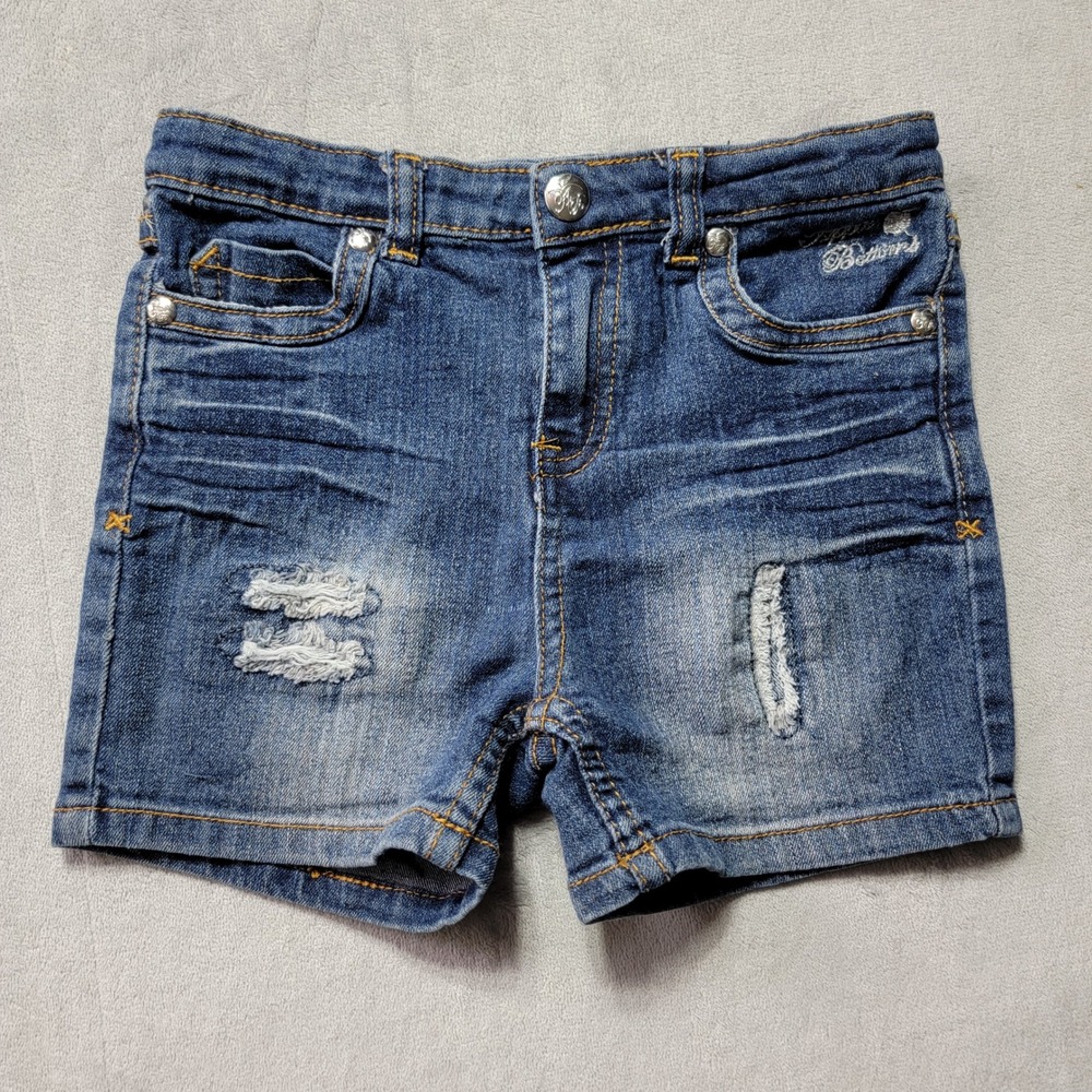 Apple Bottoms Jeans Girls Size 6 Blue Distressed Denim Shorts Embroidered Y2K